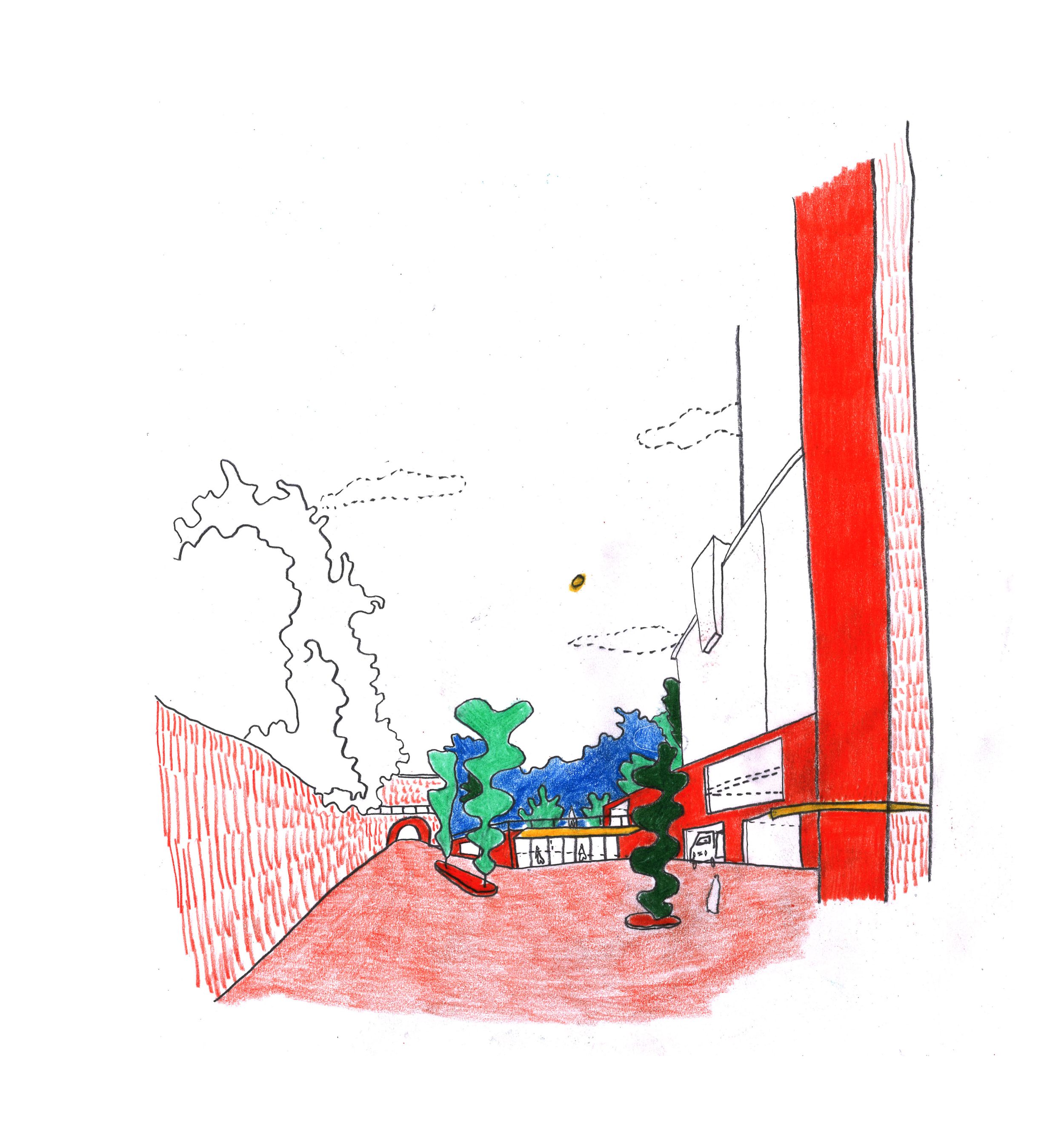 croquis vue parvis